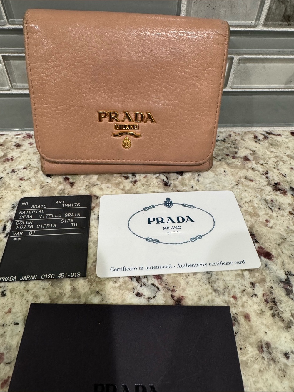 Prada Cipria Leather Wallet in Dusty Pink with COA card
